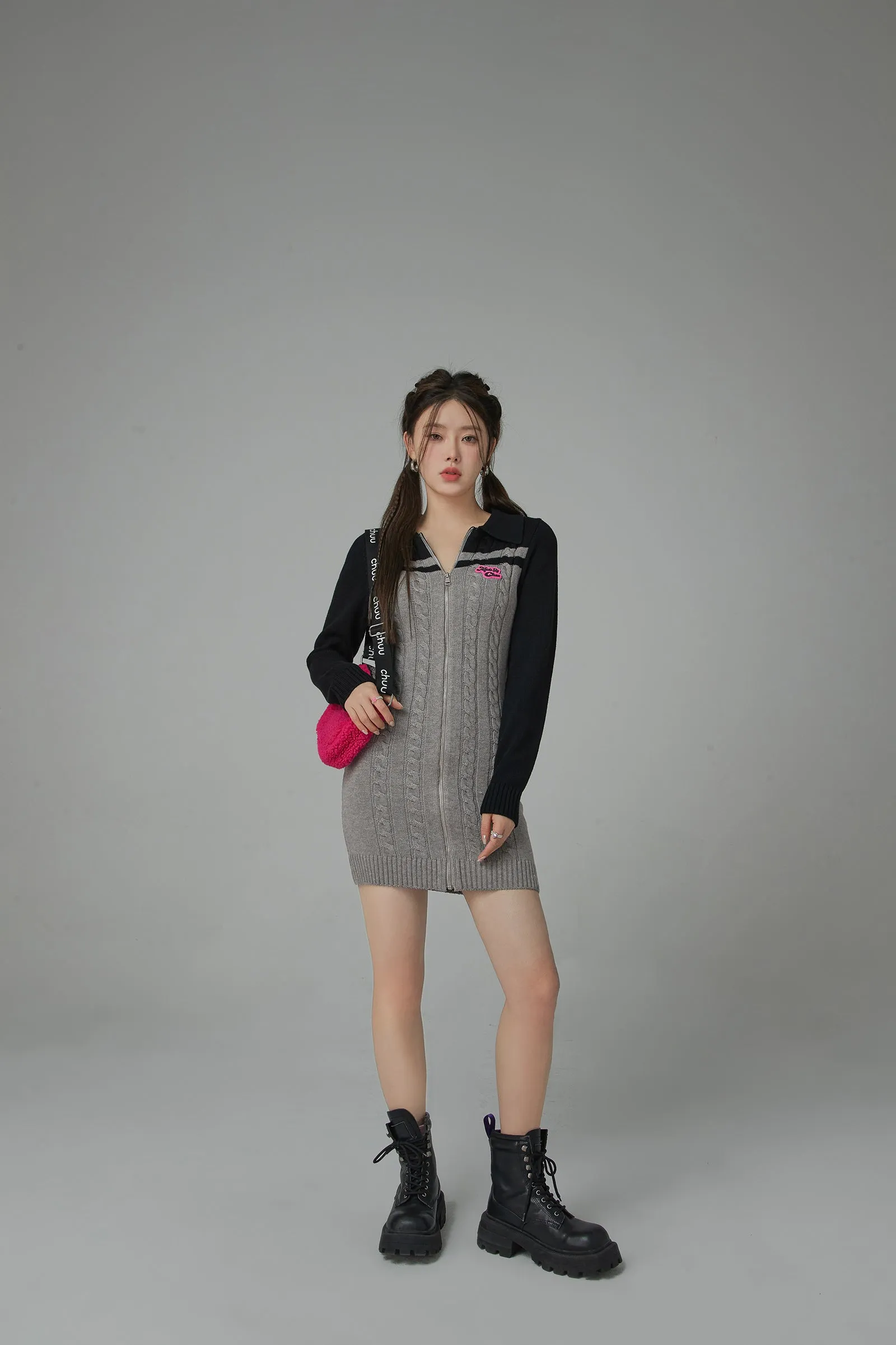 Twilight Zone Zip-Up Knit One Piece Dress