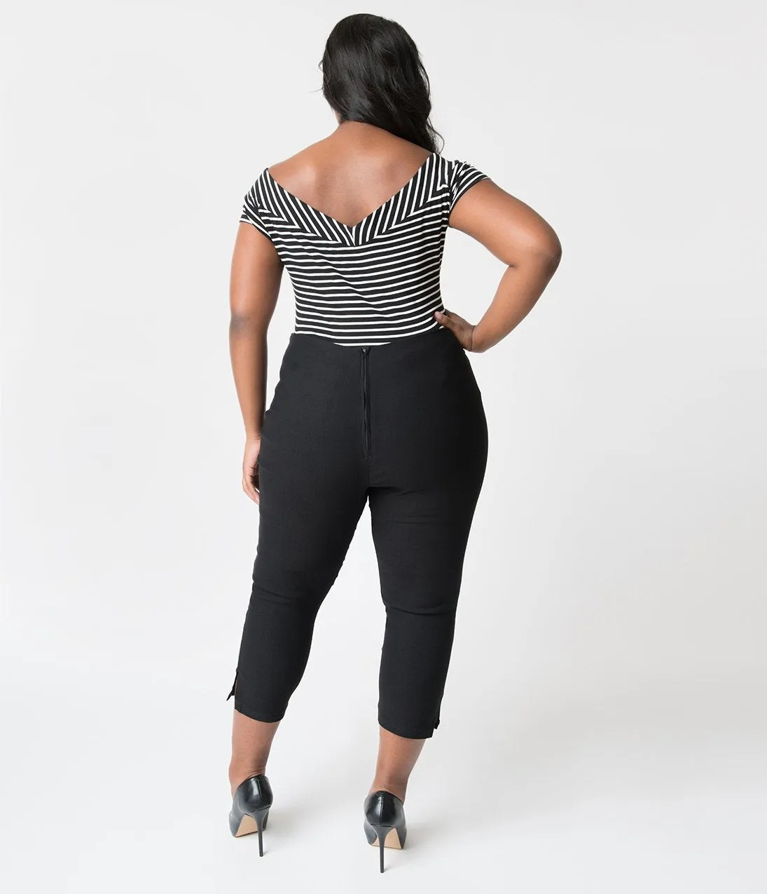 Unique Vintage Plus Size Black High Waist Rachelle Capri Pants