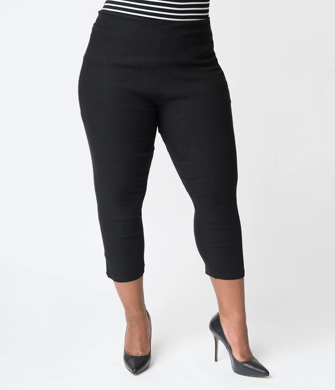 Unique Vintage Plus Size Black High Waist Rachelle Capri Pants