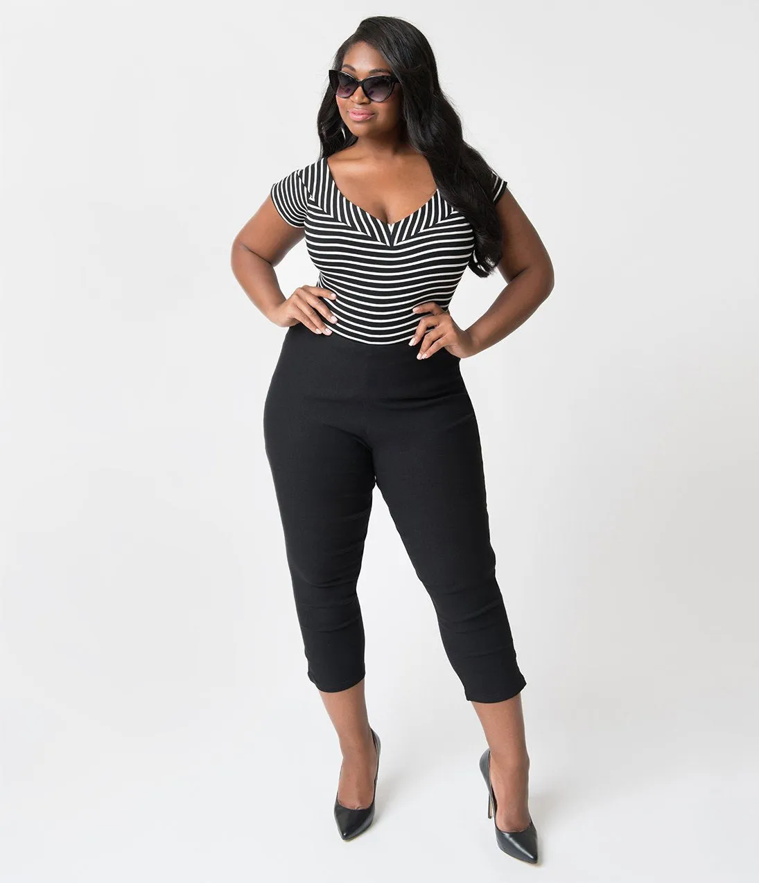 Unique Vintage Plus Size Black High Waist Rachelle Capri Pants