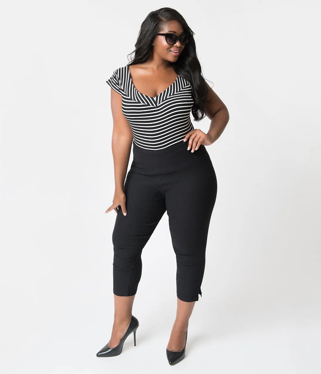 Unique Vintage Plus Size Black High Waist Rachelle Capri Pants