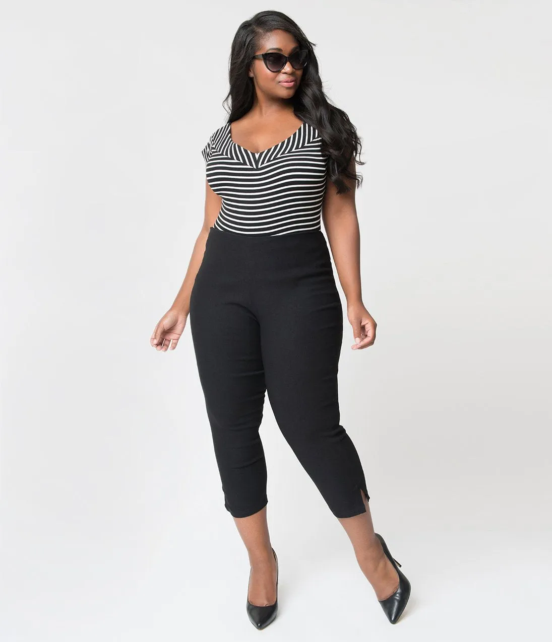 Unique Vintage Plus Size Black High Waist Rachelle Capri Pants