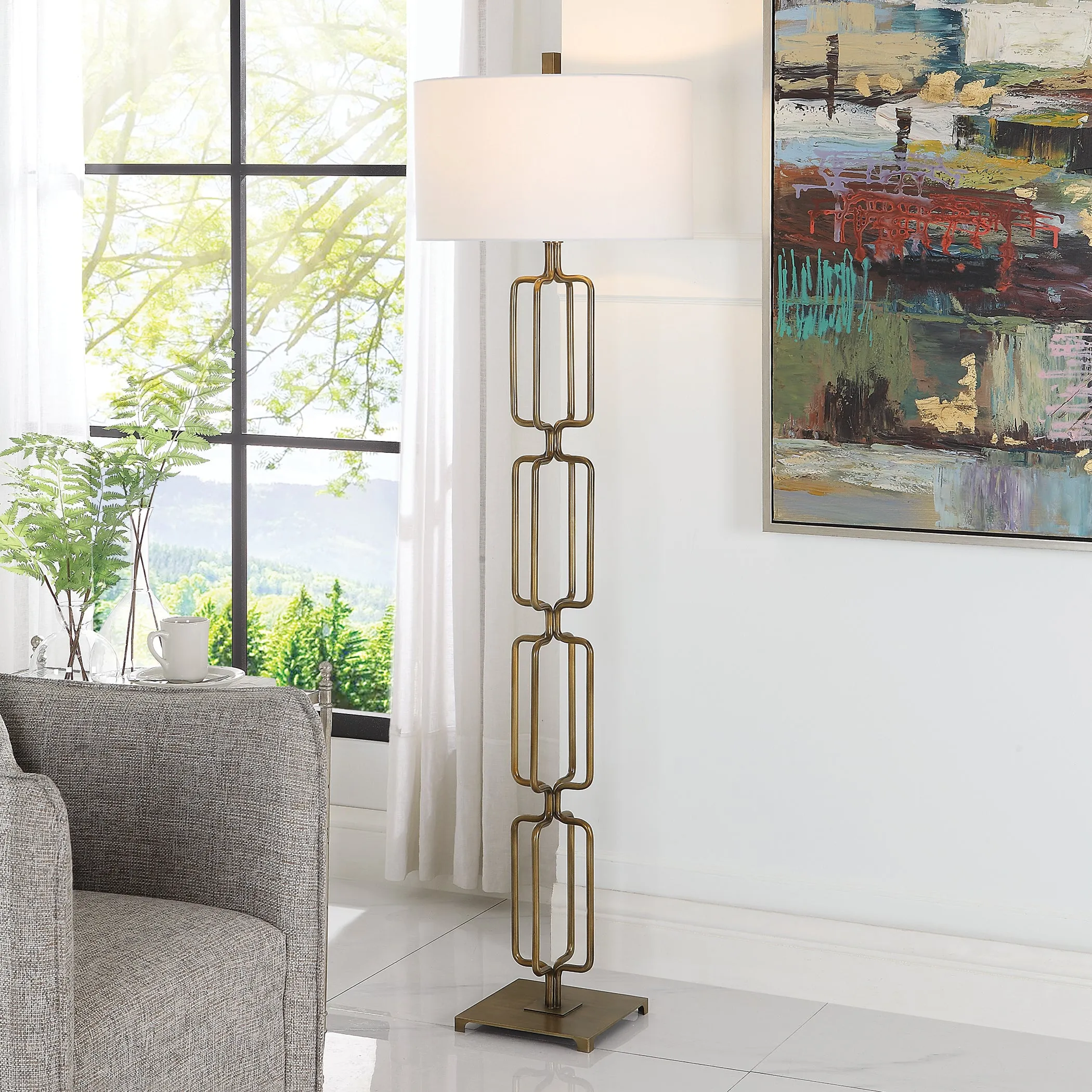 Uttermost Link Brushed Gold Floor Lamp