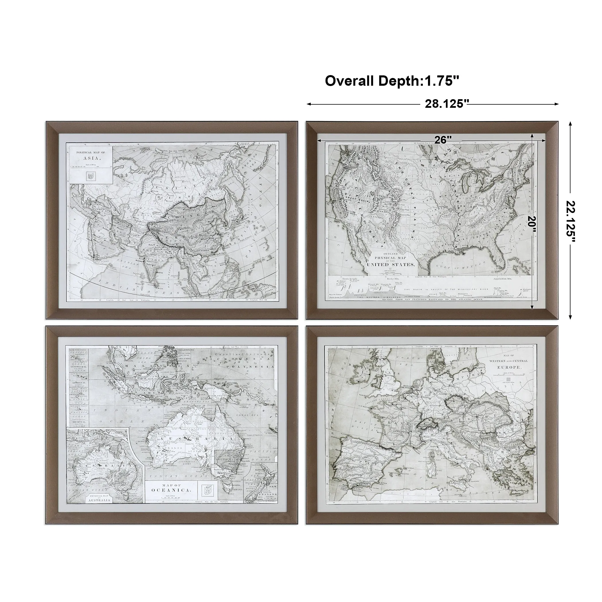 Uttermost World Maps Framed Prints S/4