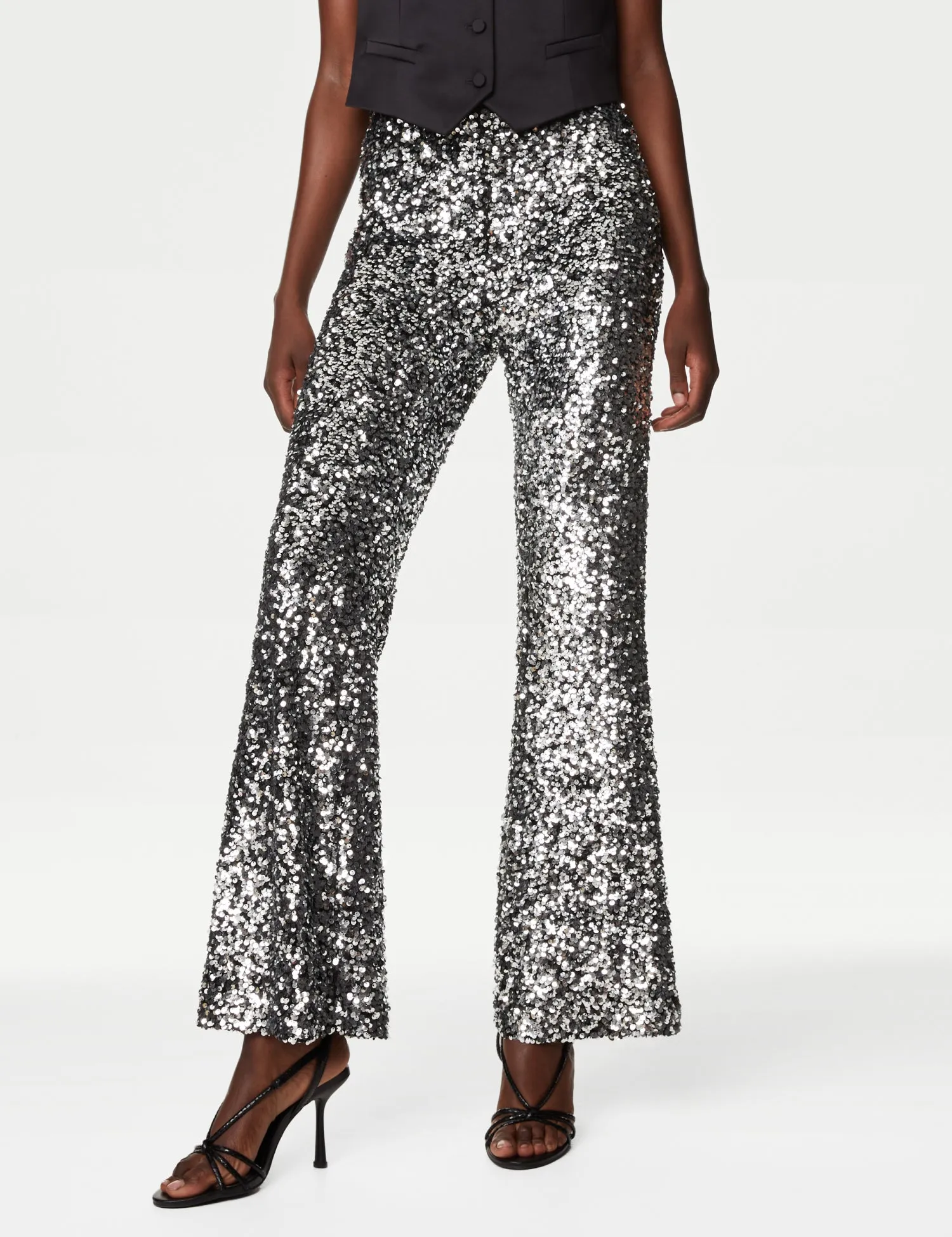 Velvet Sequin Slim Fit Flared Trousers