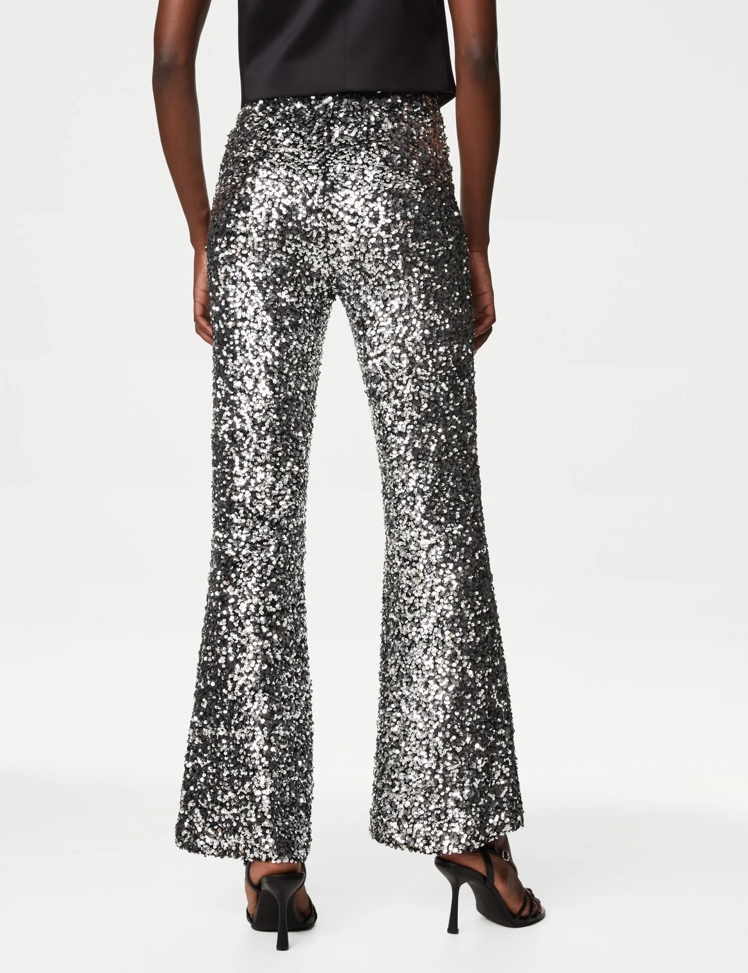 Velvet Sequin Slim Fit Flared Trousers