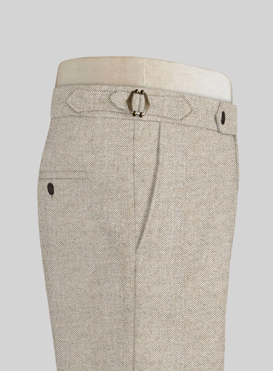 Vintage Herringbone Light Beige Tweed Highland Trousers