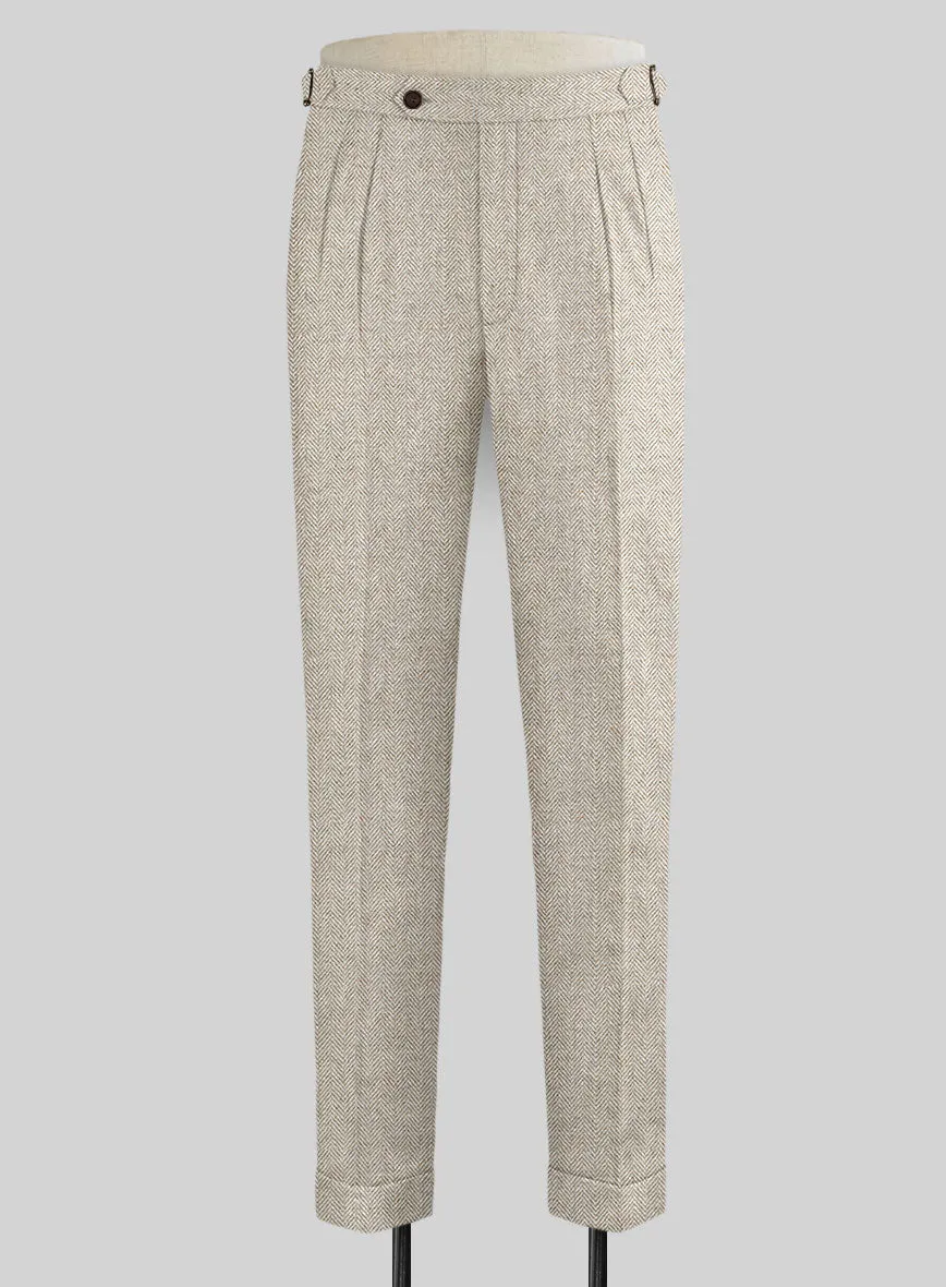 Vintage Herringbone Light Beige Tweed Highland Trousers