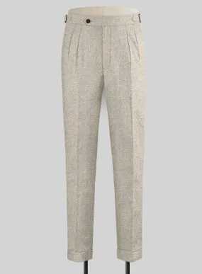 Vintage Herringbone Light Beige Tweed Highland Trousers