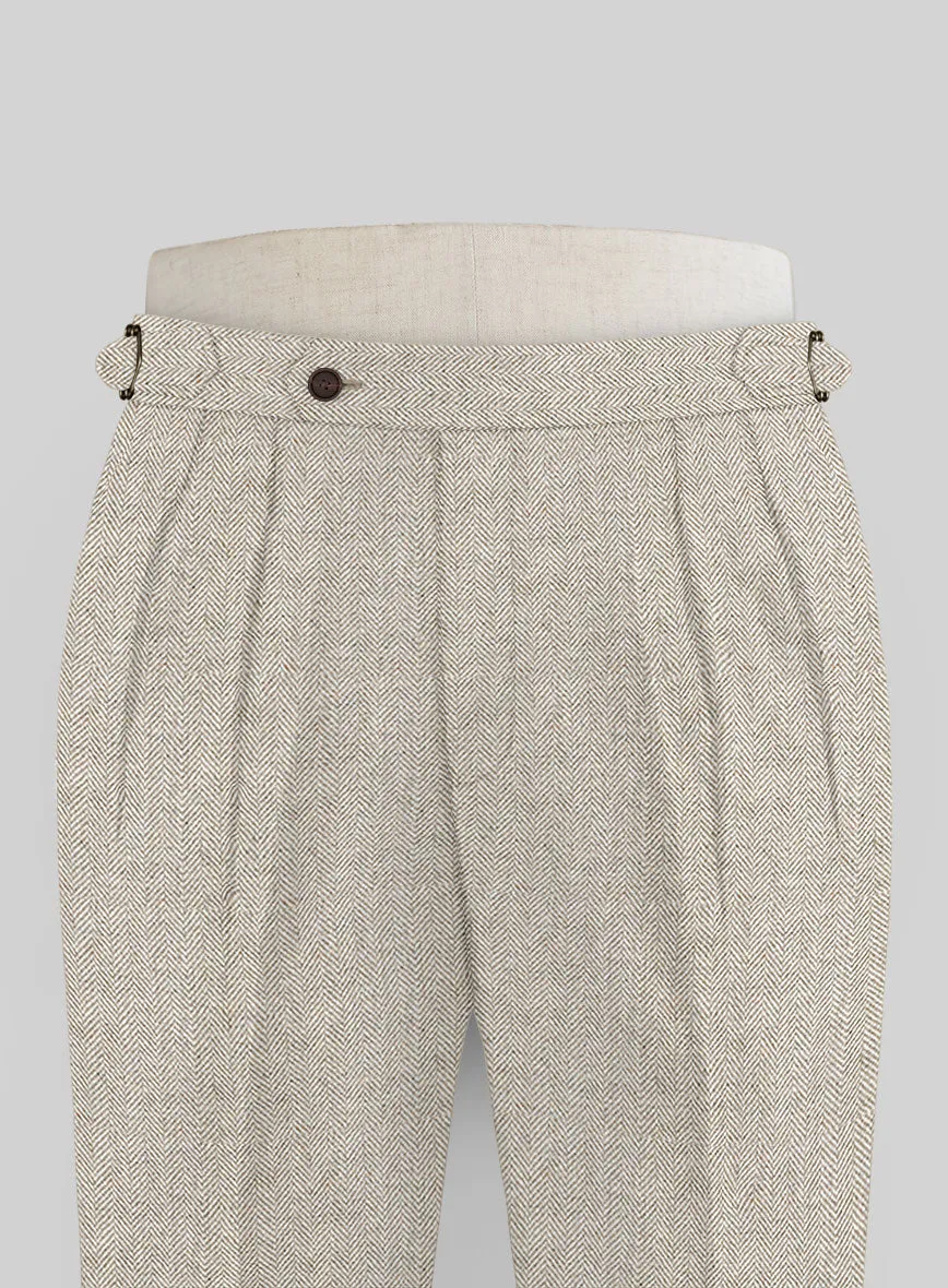 Vintage Herringbone Light Beige Tweed Highland Trousers