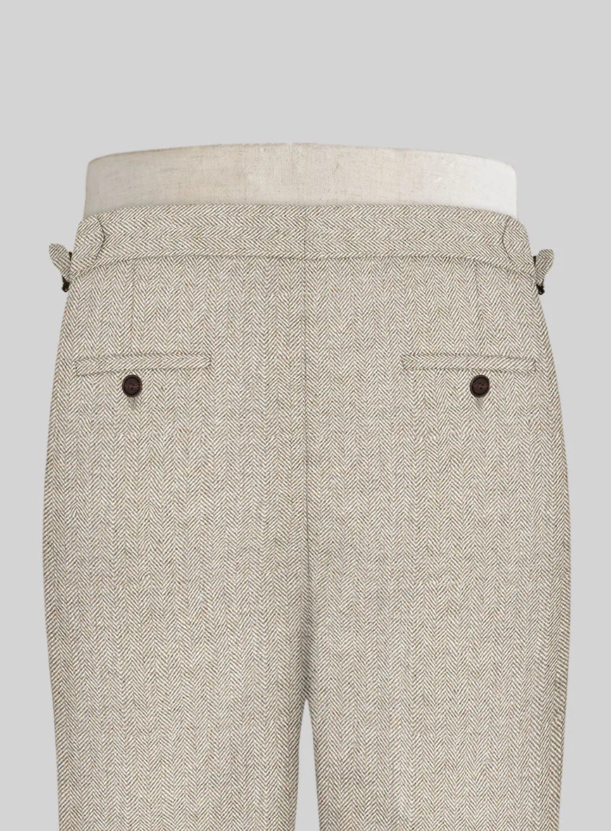 Vintage Herringbone Light Beige Tweed Highland Trousers