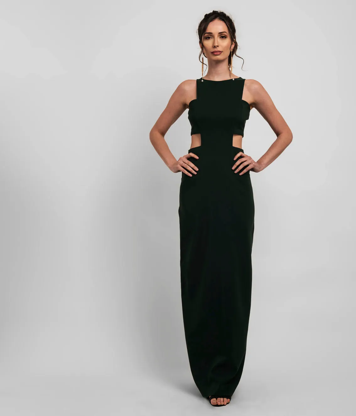 Waist Cut-out Long Black Sheath Dress