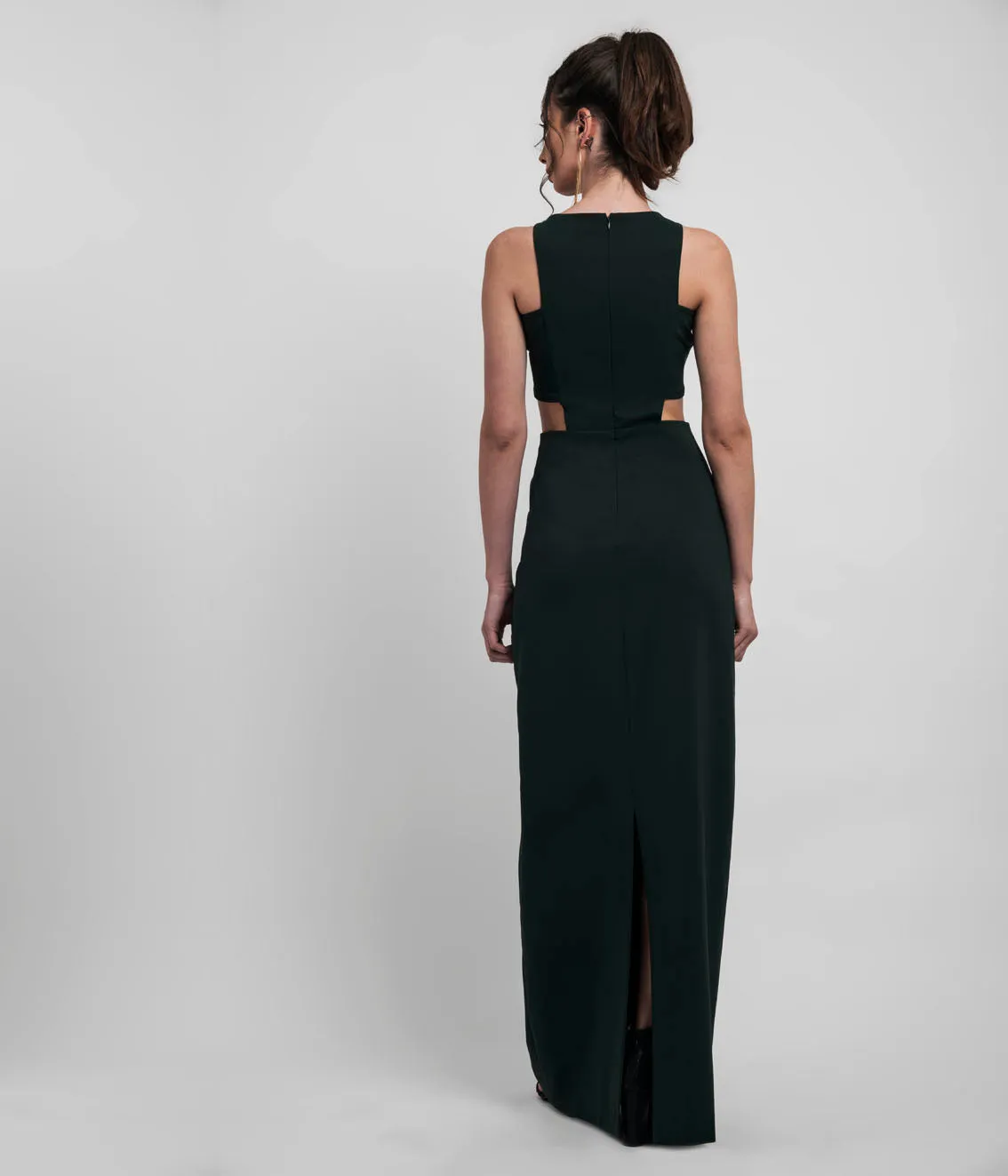 Waist Cut-out Long Black Sheath Dress