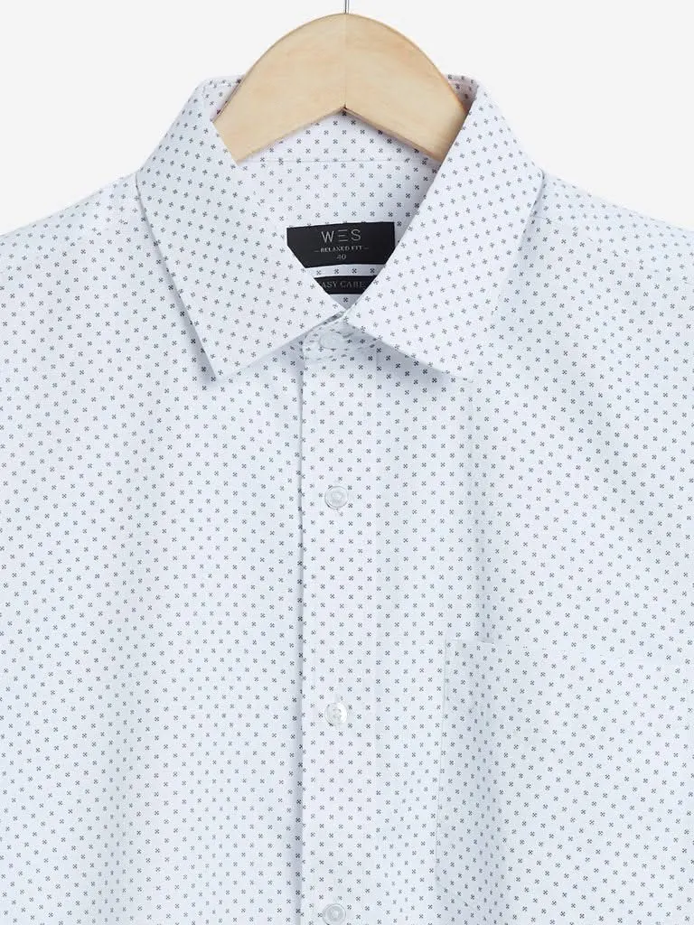 WES Formals White Printed Relaxed-Fit Shirt