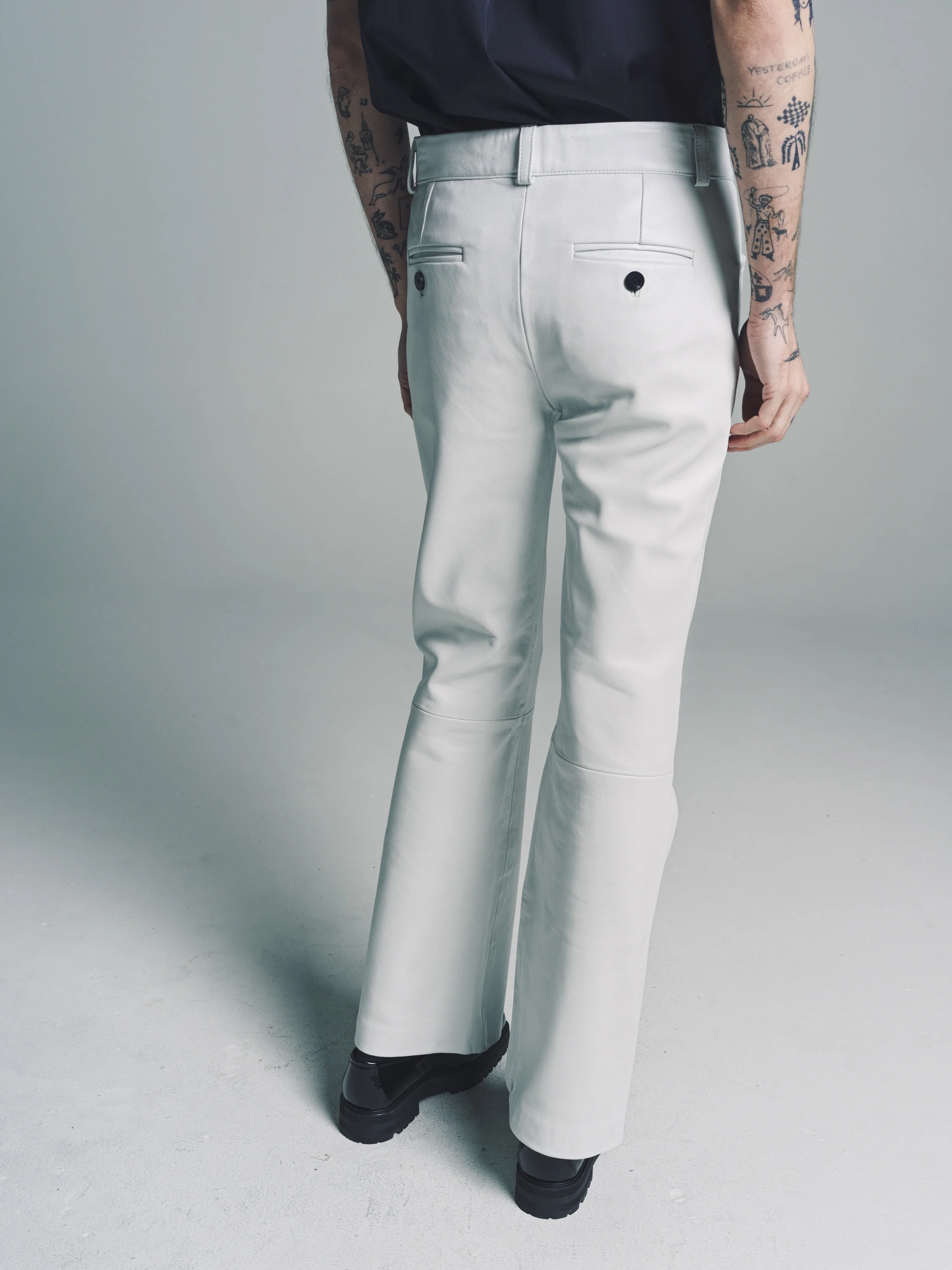 White Leather Flare Trousers