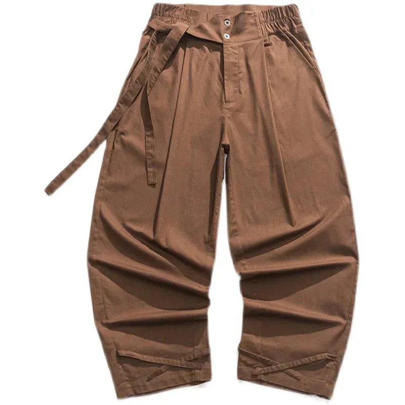 Wiaofellas Men's Straight Trousers Men's Loose Waistband Trousers Street Casual Jogger Trousers Hip Hop Loose Trousers