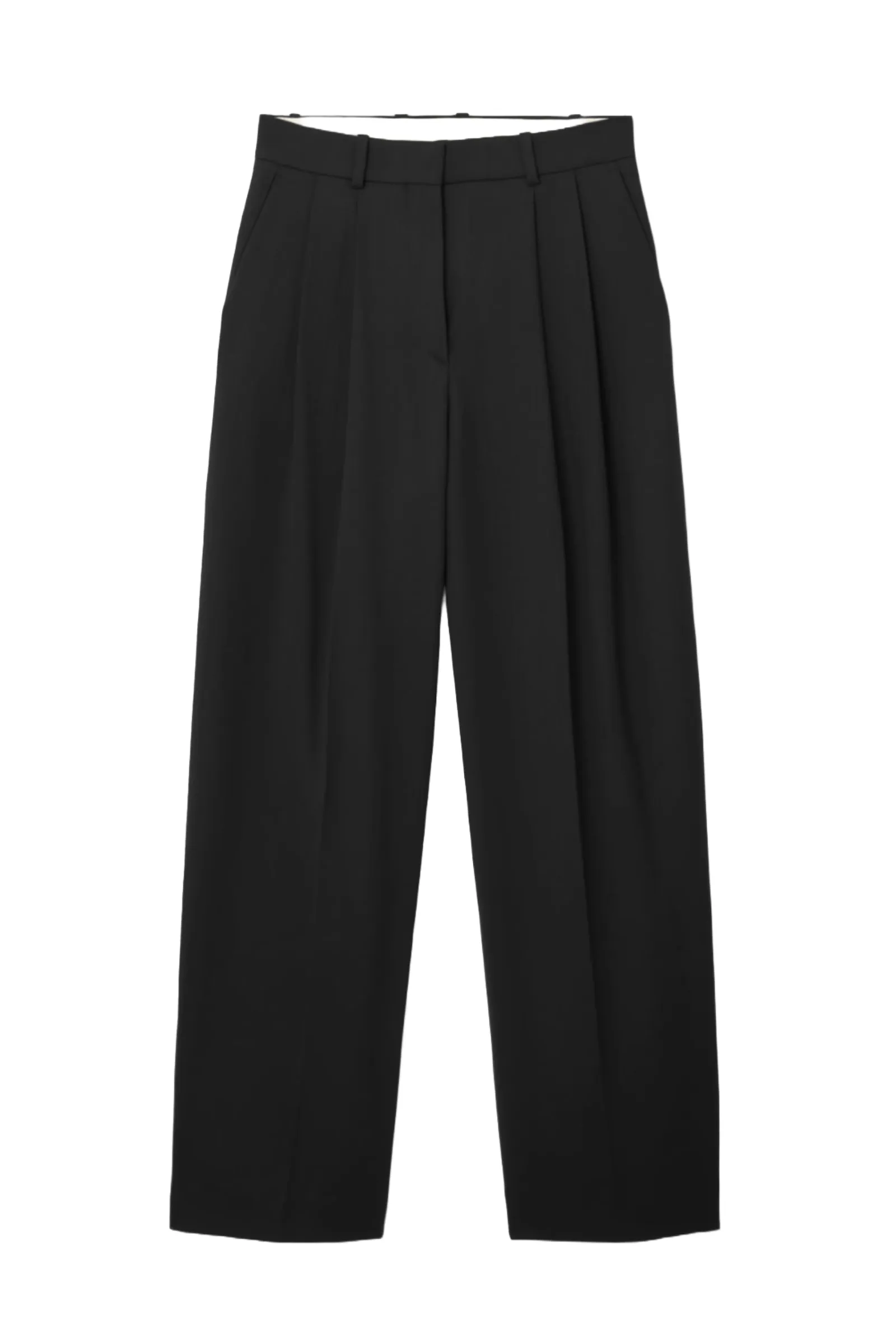 Wide-leg Black Tailored Wool Trousers