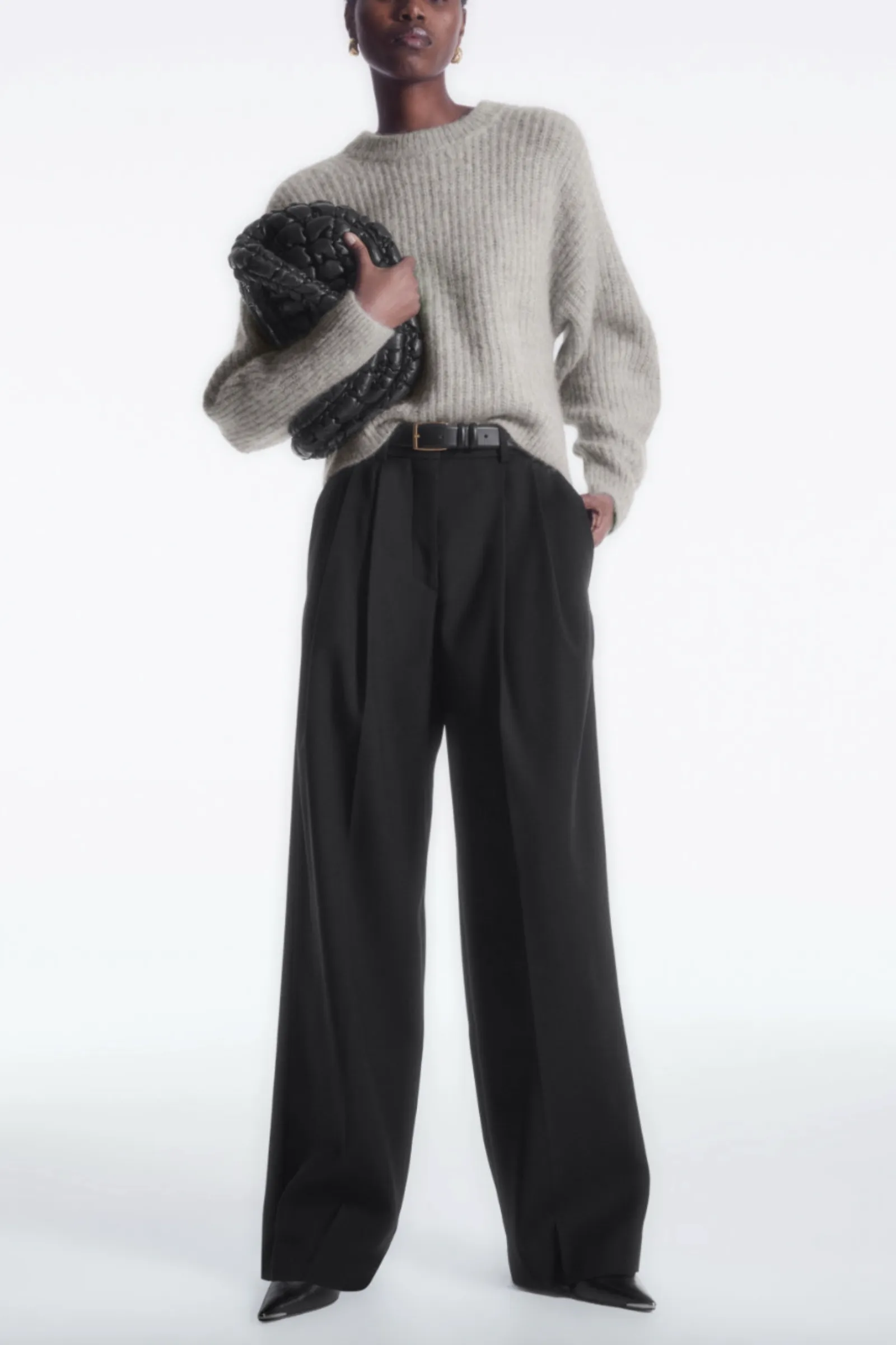 Wide-leg Black Tailored Wool Trousers