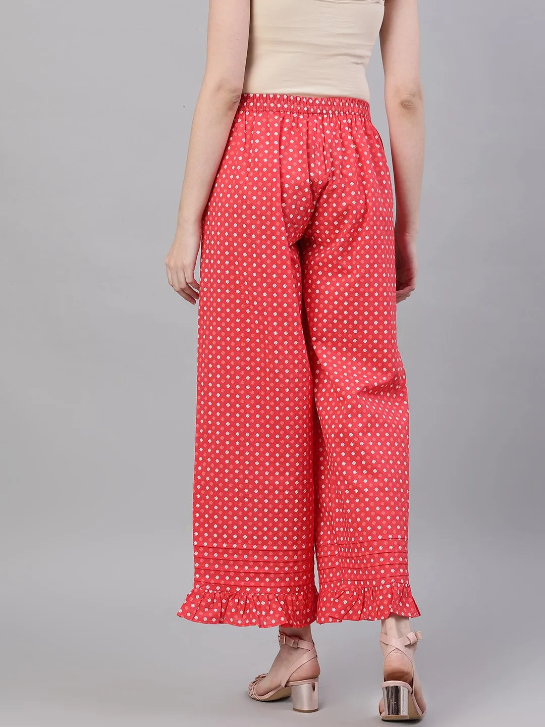 Women Dusky Pink Polkadot Print Trouser