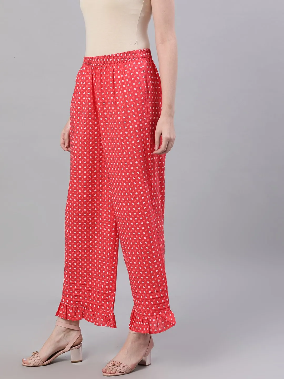 Women Dusky Pink Polkadot Print Trouser