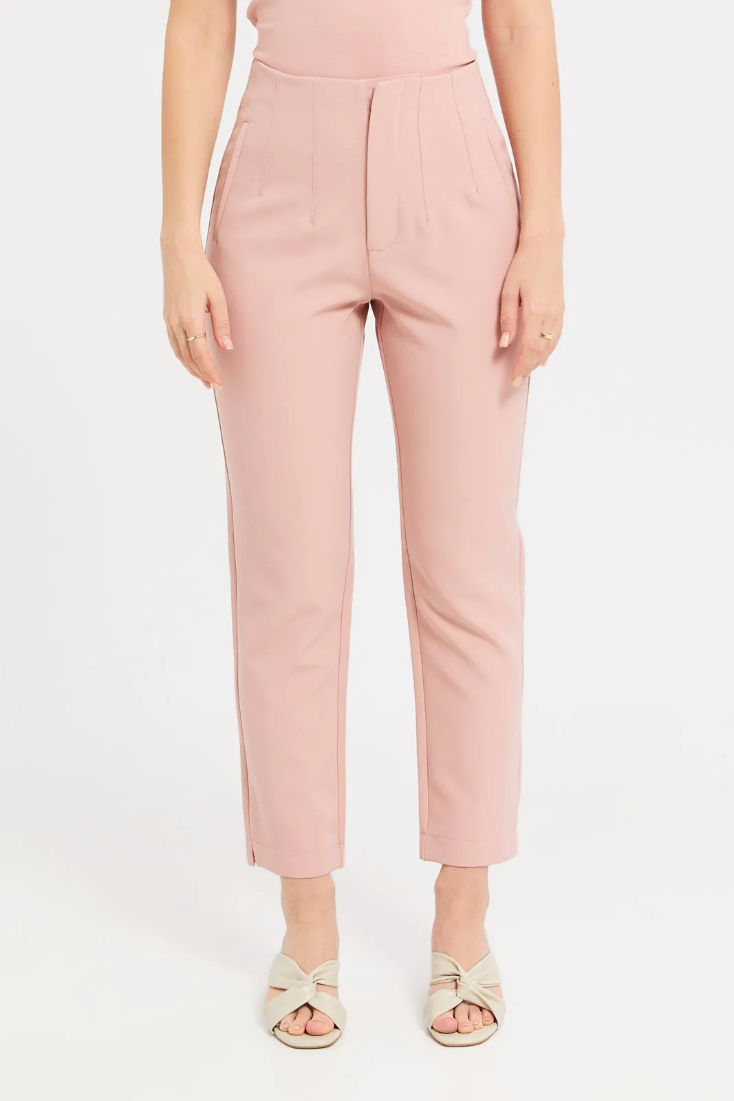 Women Pink Straight Leg Single Button Trouser