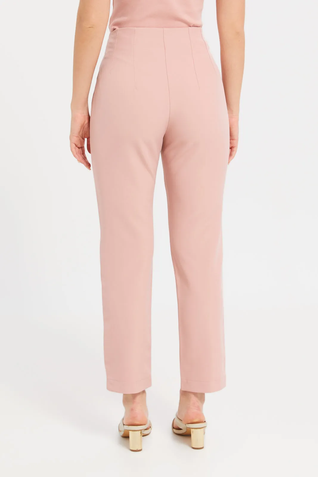 Women Pink Straight Leg Single Button Trouser