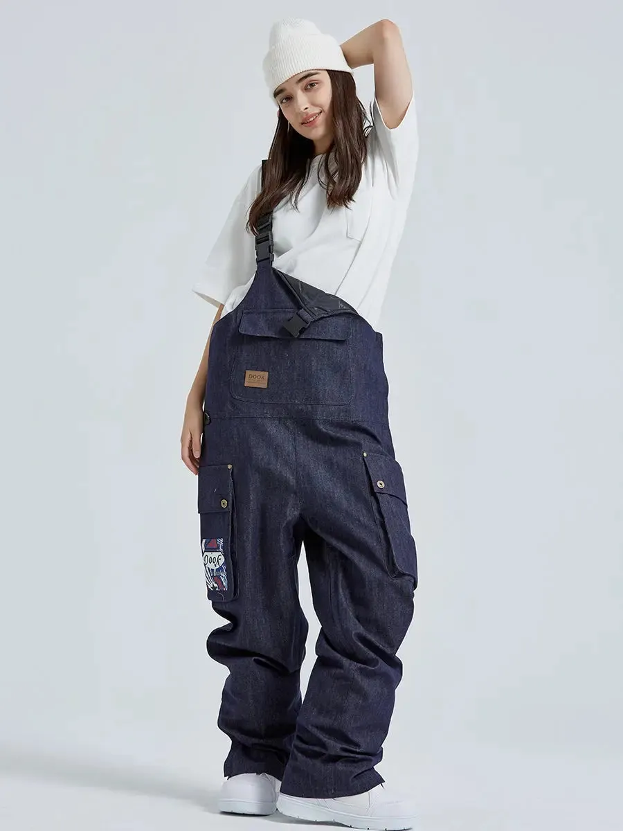 Women Ski Bibs Pants High Waist Tooling Big Pockets