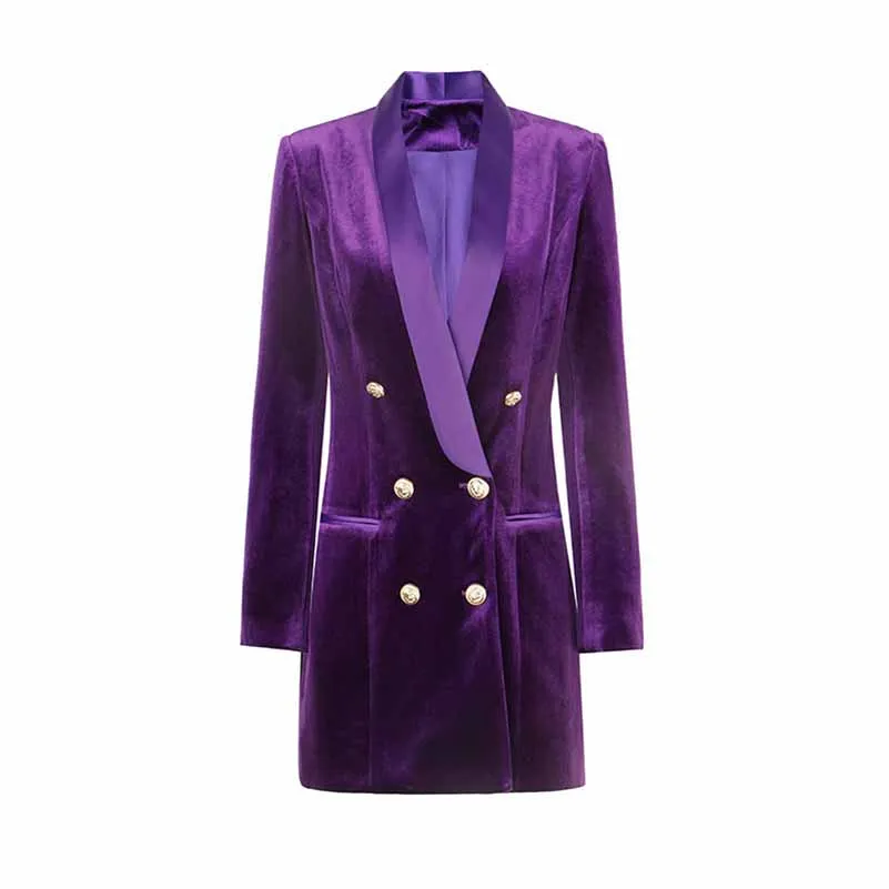 Women V neck double breasted dress coat velvet blazer oversize coat