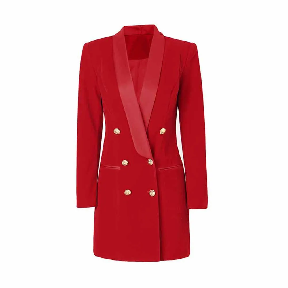 Women V neck double breasted dress coat velvet blazer oversize coat