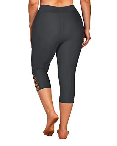 Women's Long High Waisted Swim Pants Plus Size Tummy Control Swimming Leggings