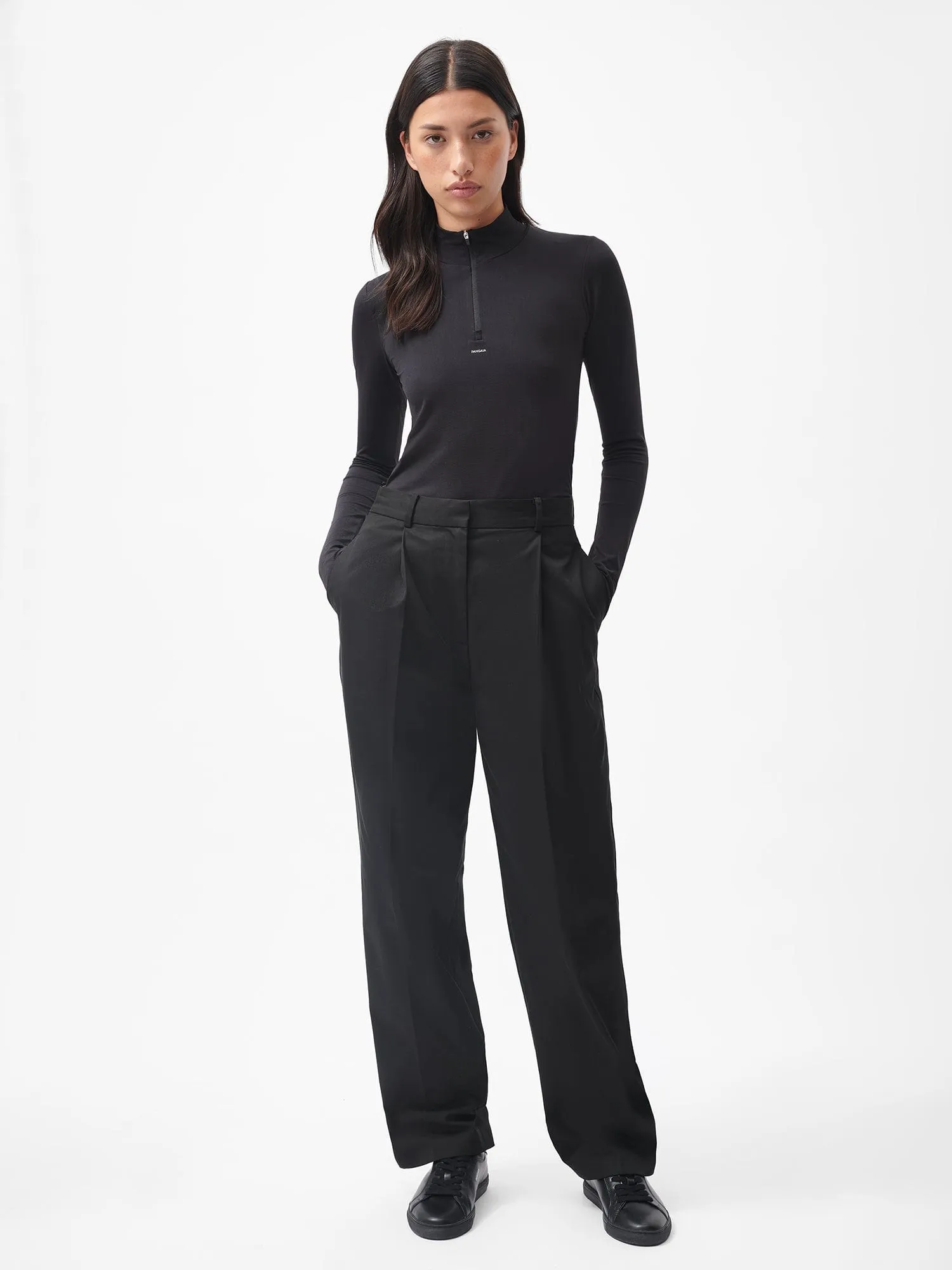 Women's Organic Cotton Tailored Trousers—black