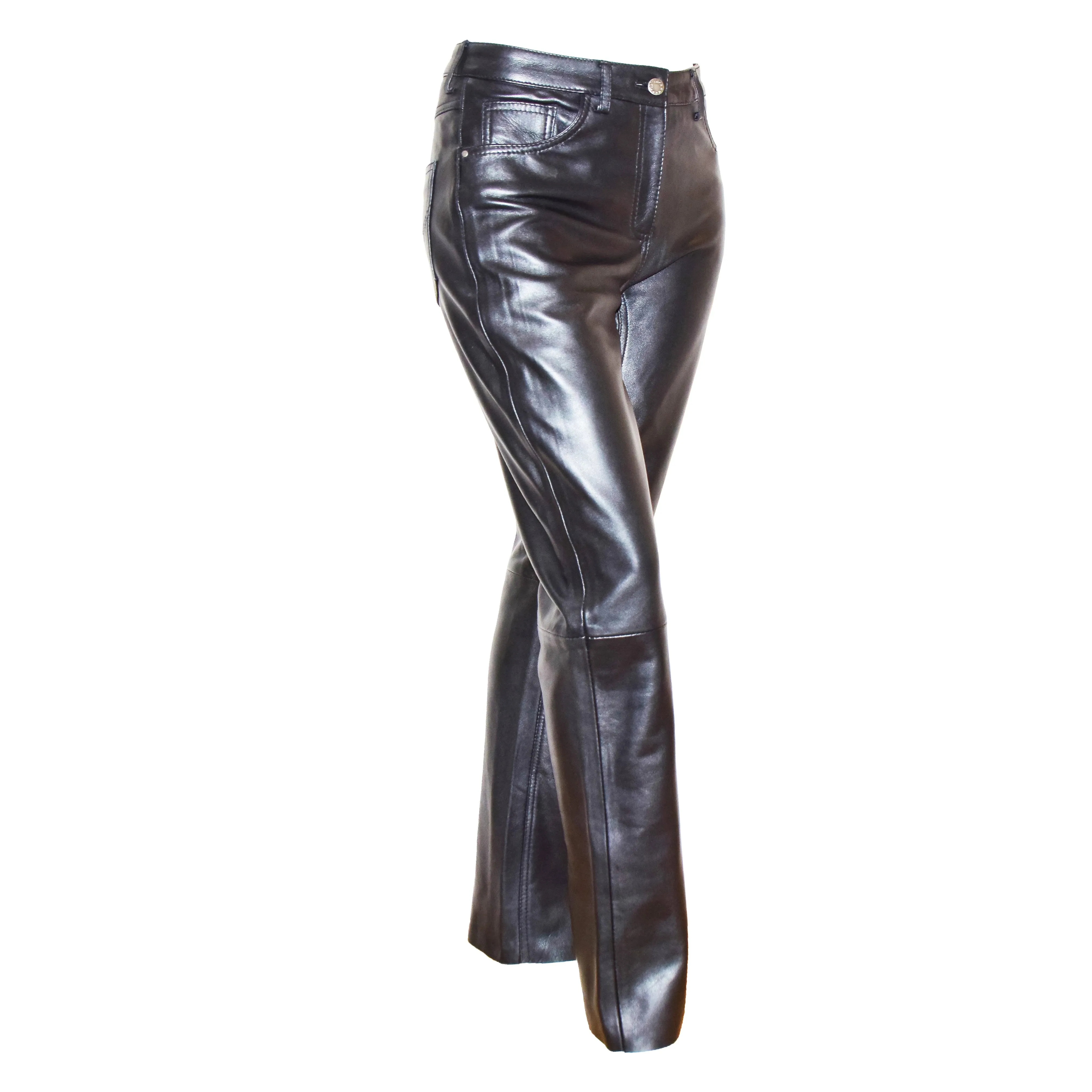 Womens Soft Black Leather Trouser Slim Fit Tapered Jeans Lyla