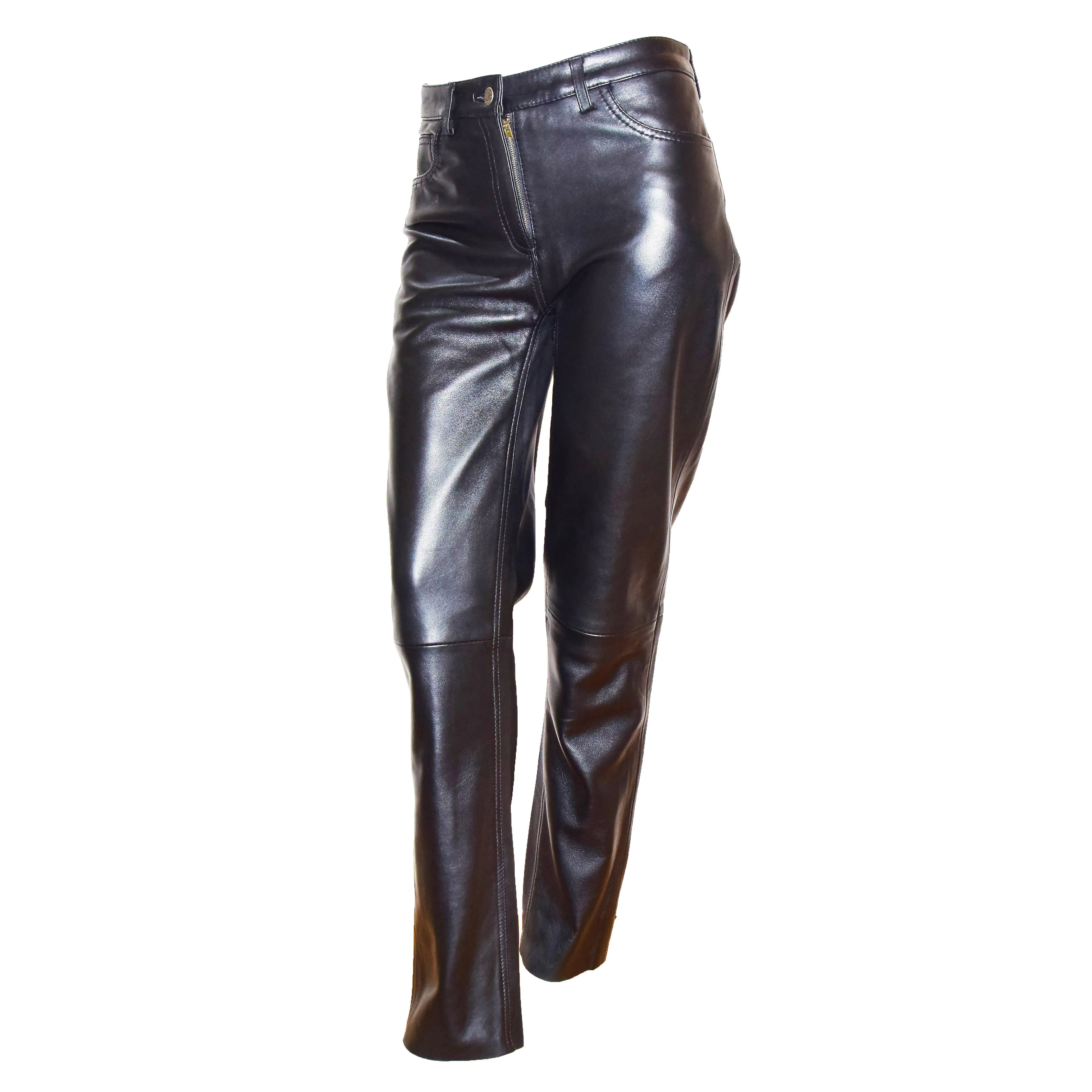 Womens Soft Black Leather Trouser Slim Fit Tapered Jeans Lyla