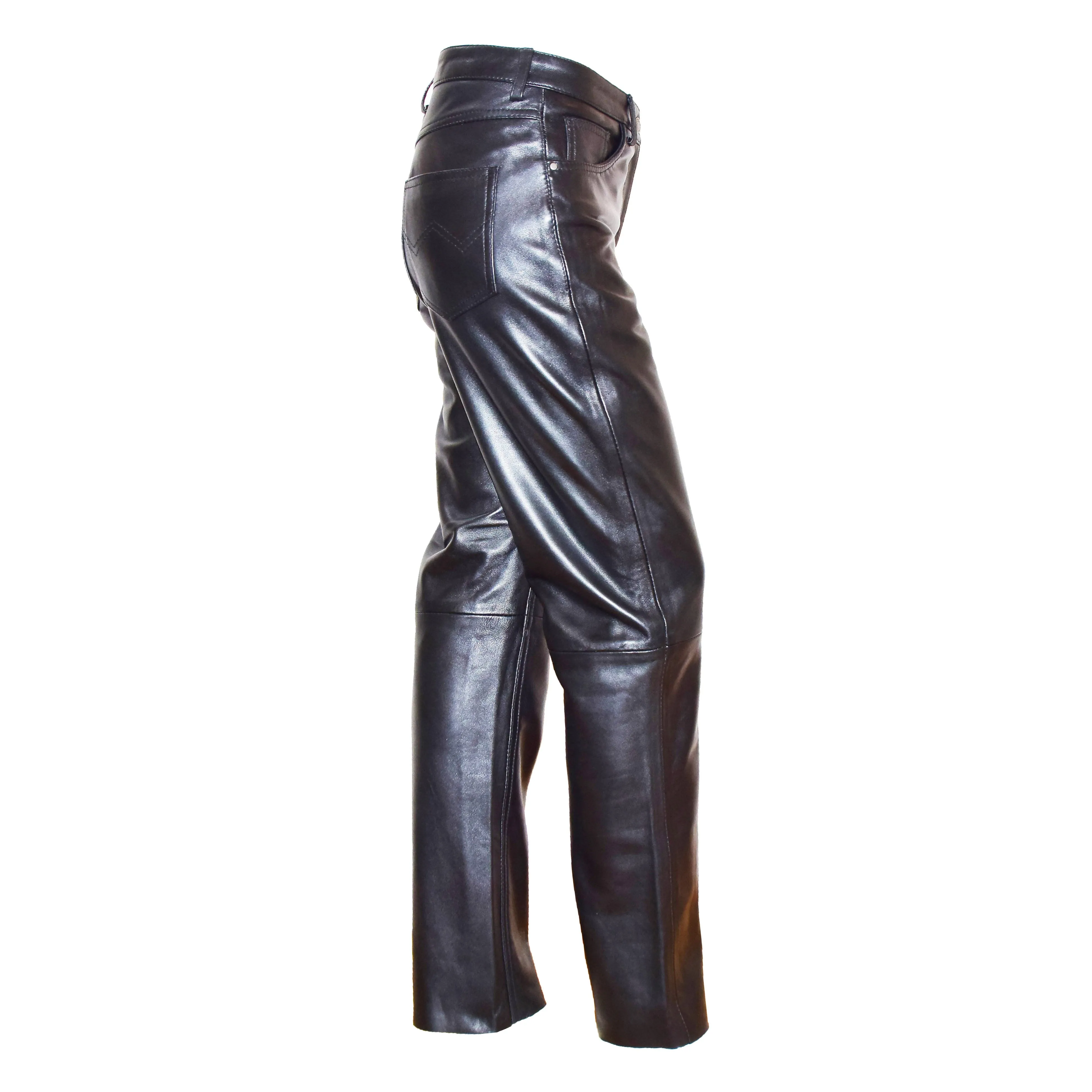 Womens Soft Black Leather Trouser Slim Fit Tapered Jeans Lyla