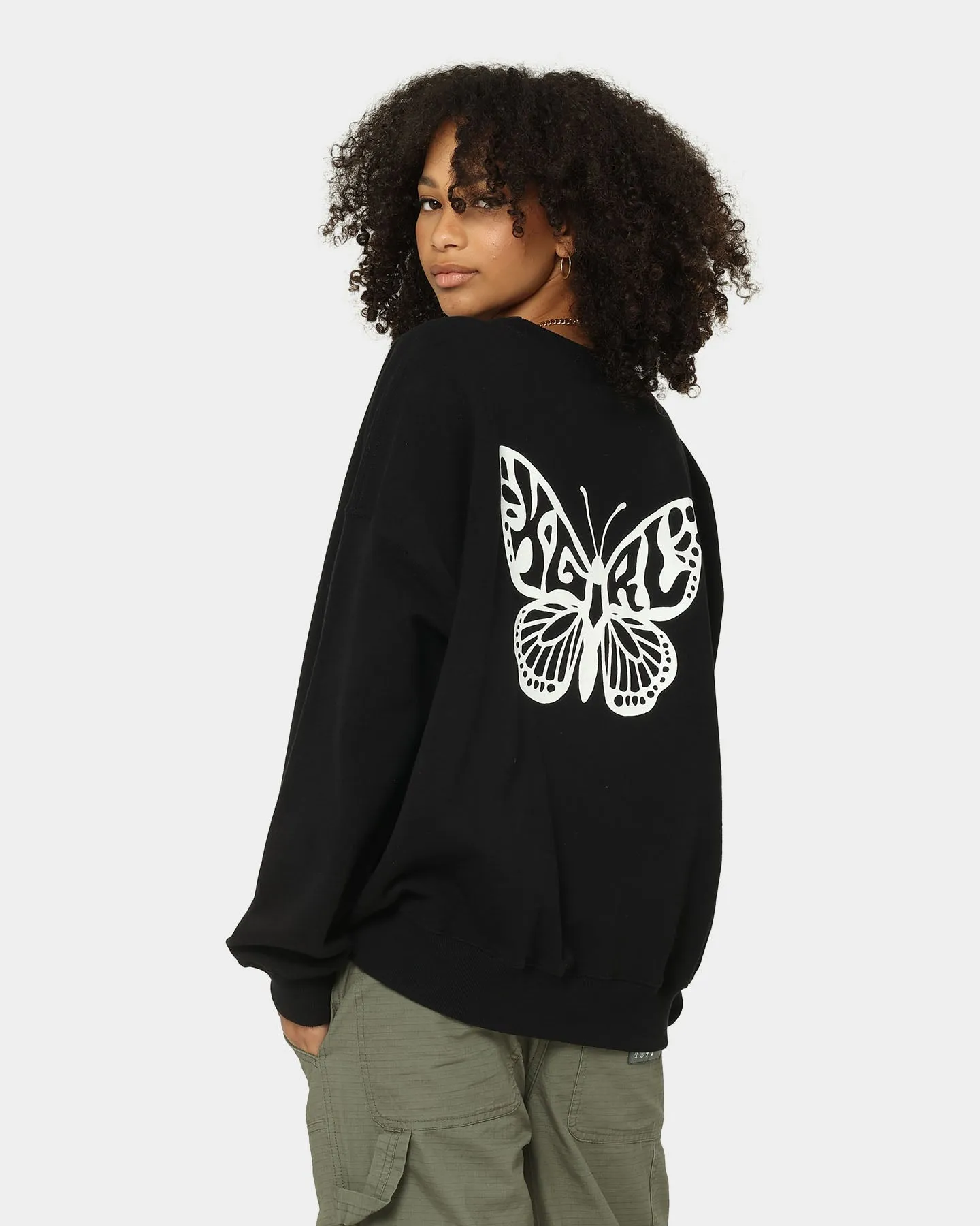 X-Girl Women's Butterfly Crewneck Black