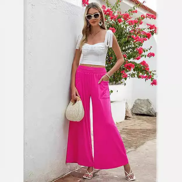 XIANGTUIBAO  New European and American  High Waist Wide Leg Pants Sports Pants Casual Loose Pockets Hip Raise Slimming Trousers for Women