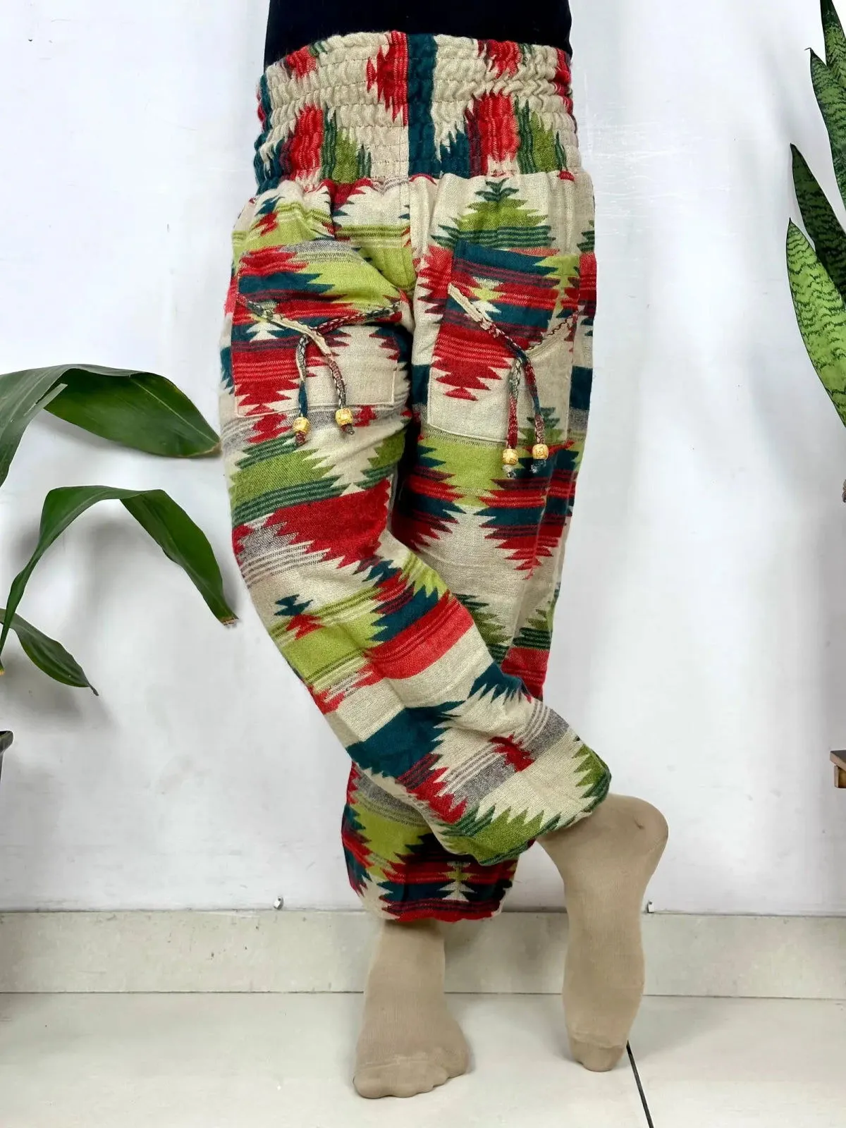 Yak Wool Blend Boho Unisex Hareem Pant Aztec Geometric Non Itchy Warm Panama Hippie Tribal Comfy Hand Stitched Leisure Yoga Loungewear