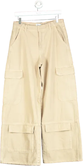 Zara Beige Wide-Leg Cargo Trousers UK 10