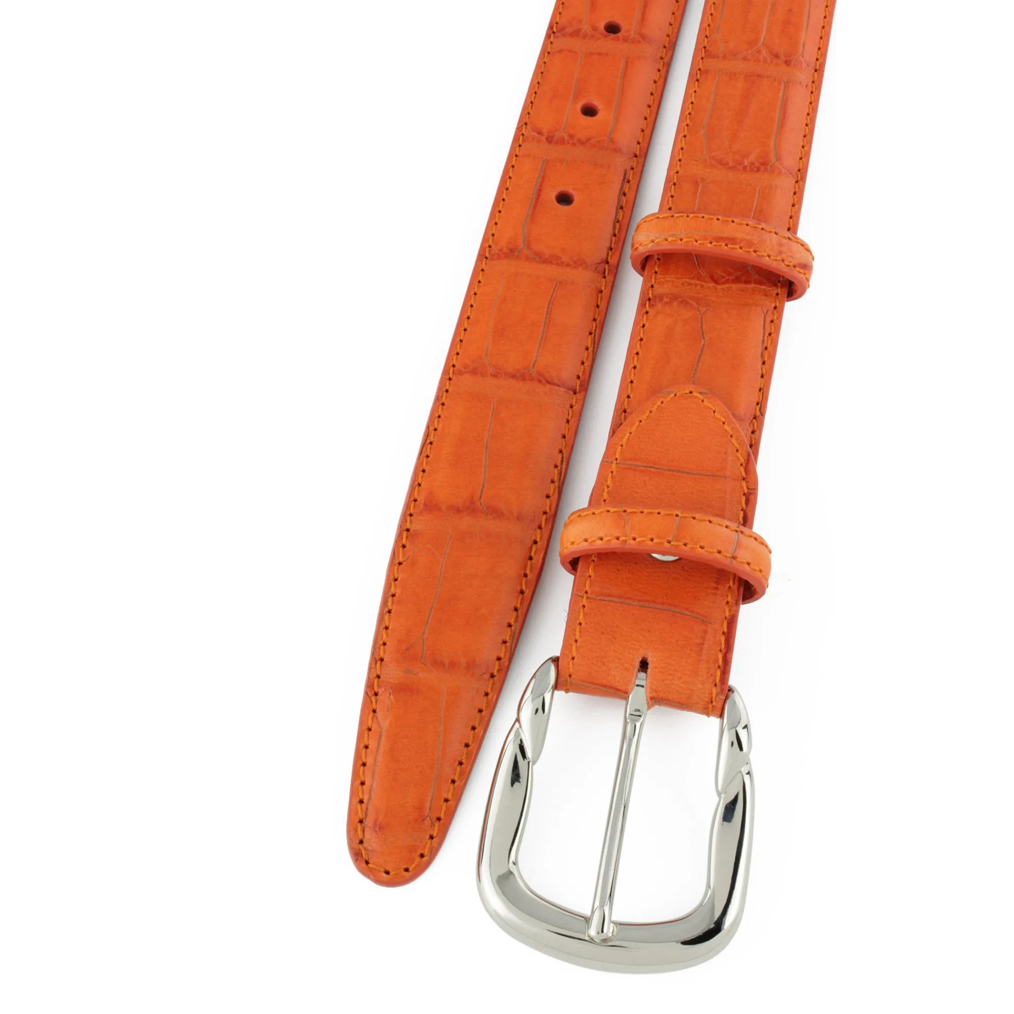 Zinnia orange mock croc tail narrow belt